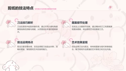 眠眠兔粉色卡通风非遗剪纸通用模板