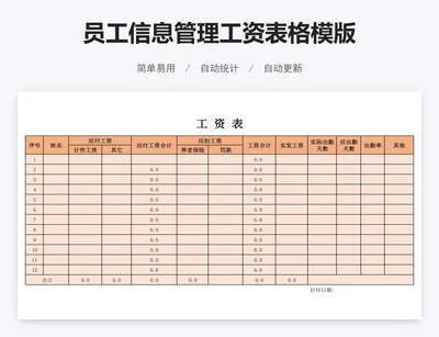 员工信息管理工资表格模版