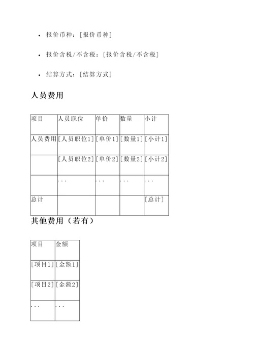 劳务外包人员报价单