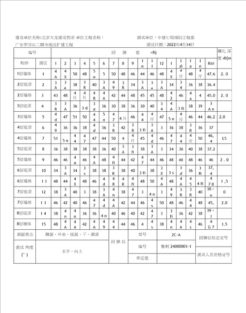 混凝土回弹记录表