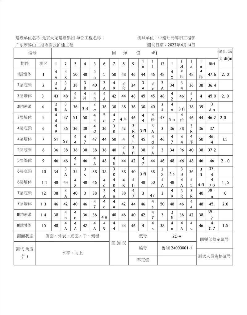 混凝土回弹记录表