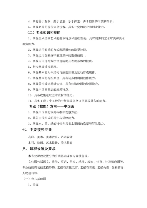 中等职业学校美术绘画专业人才培养方案
