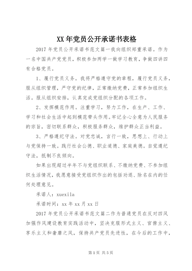 XX年党员公开承诺书表格.docx