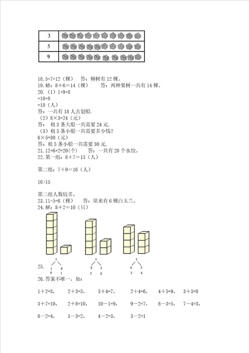 一年级上册数学应用题50道预热题word版