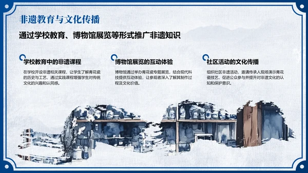 蓝色中国风非遗传承的当代表达PPT模板