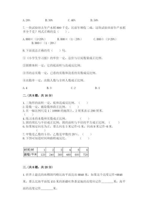 小学六年级数学期末自测题附完整答案【易错题】.docx