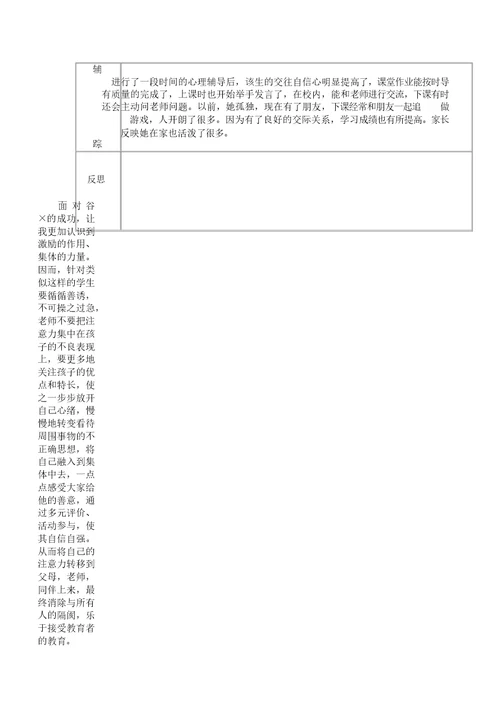 十二小学生心理健康教育辅导跟踪记录表