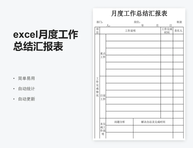 excel月度工作总结汇报表格模板