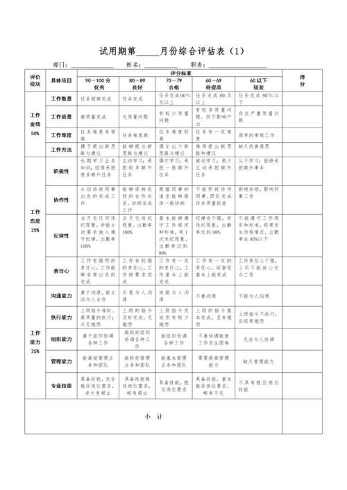 试用期管理办法及试用期考核表格.docx