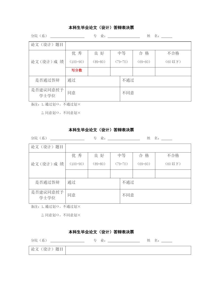 安阳学院本科生毕业论文（设计）-----答辩表决票.docx