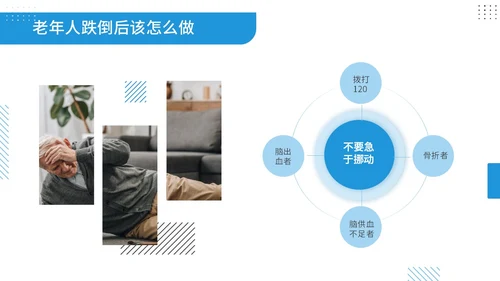 蓝色商务风孟菲斯风格预防老年人跌倒知识培训ppt课件