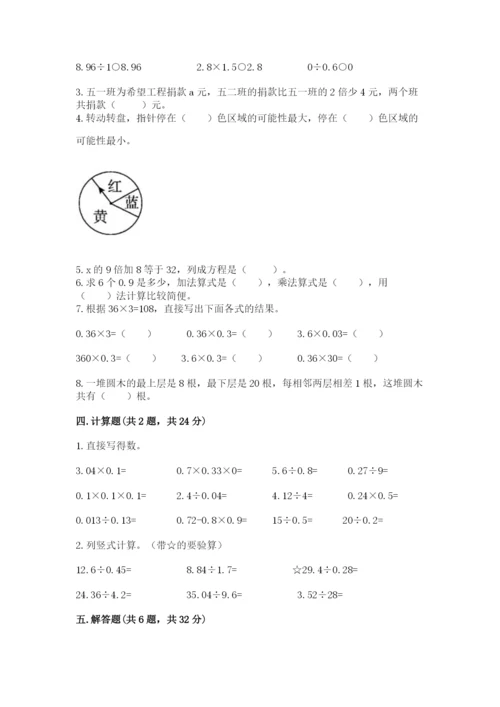 2022年五年级上册数学期末测试卷（预热题）.docx
