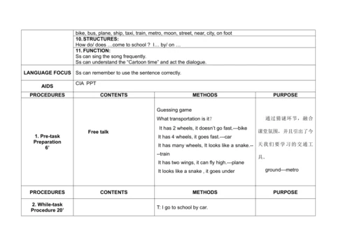 Unit 2 How do you come to school?单元整体教案设计（4个课时）