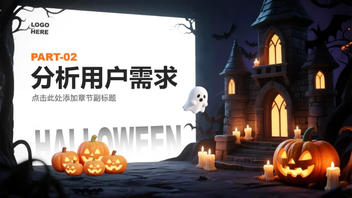 橙色暗黑卡通风万圣节消费趋势商业计划书PPT模板