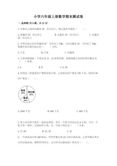 小学六年级上册数学期末测试卷带答案（黄金题型）.docx