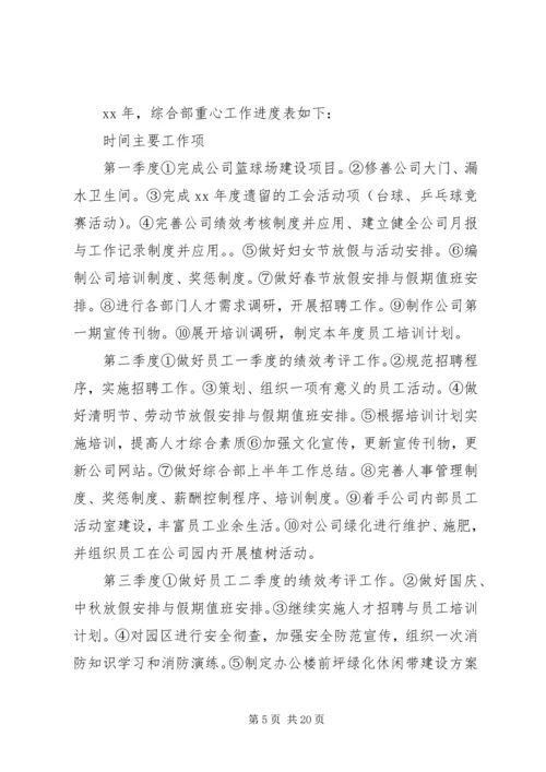 篇一：20XX年最新综合部工作计划.docx
