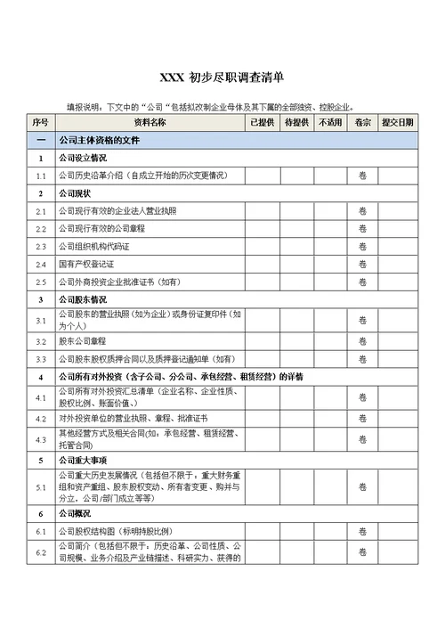 公司尽调清单(模板)