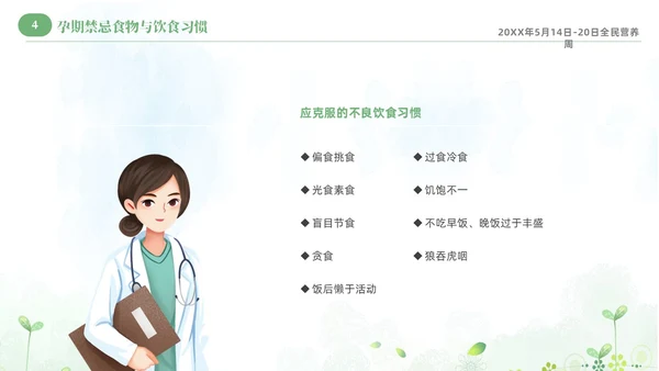绿色清新淡雅孕期营养知识科普课件PPT全民营养周
