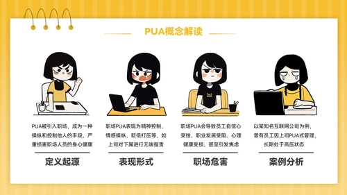 黄色插画风反职场PUA运动PPT模板