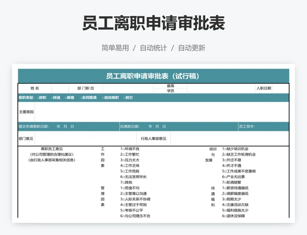 员工离职申请审批表