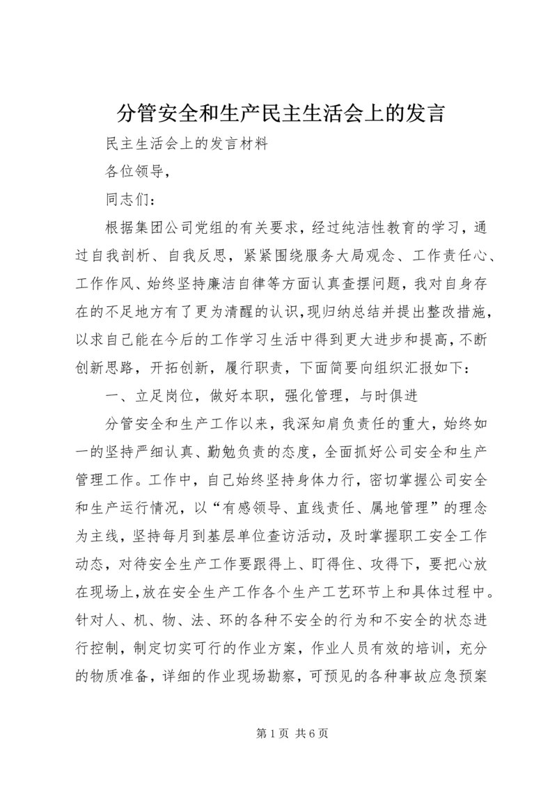 分管安全和生产民主生活会上的发言.docx