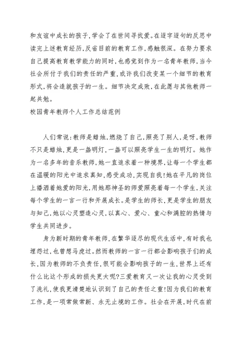校园青年教师个人工作总结范例