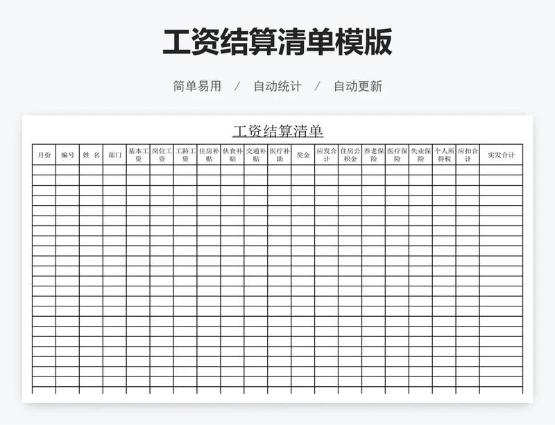 工资结算清单模版