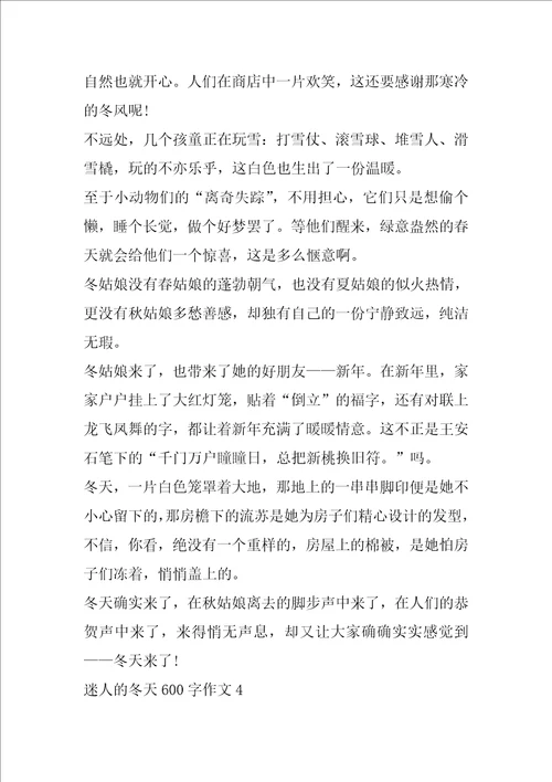 迷人的冬天600字作文