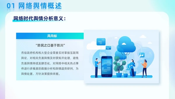 蓝色弥散科技渐变线条商务风网络舆情分析企业工作汇报PPT模板