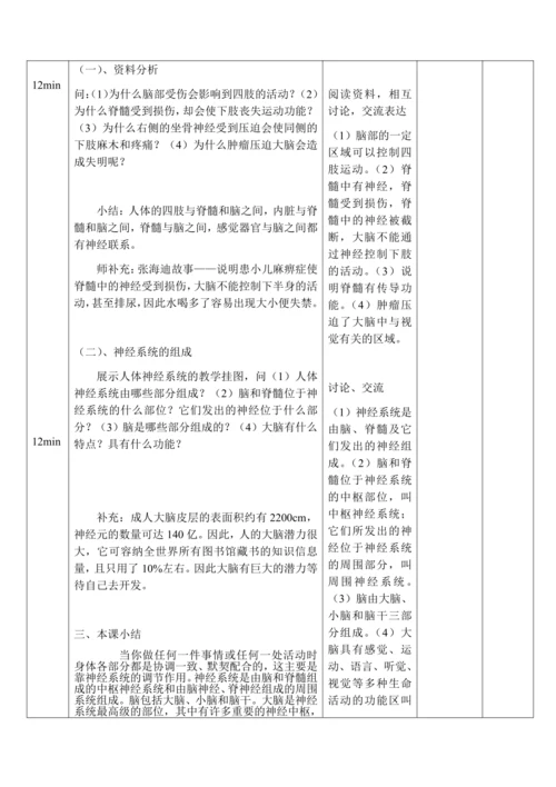 4.6.2 神经系统的组成（第1课时）教案-人教版生物七年级下册