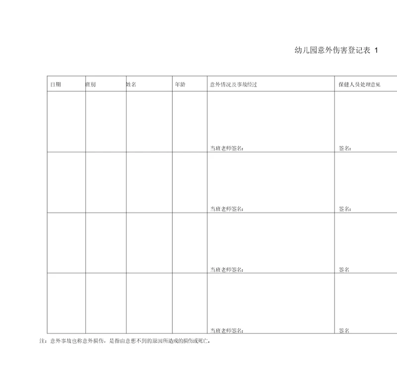 幼儿园意外伤害登记表2表