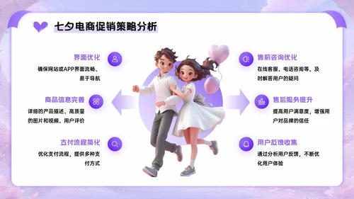紫色3D立体风七夕电商促销活动PPT模板