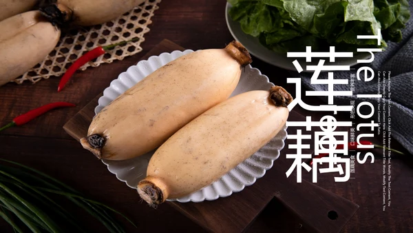 时尚杂志风莲藕美食餐饮产品介绍PPT模板