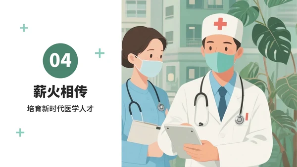 绿色手绘插画风医护人员中国医师节PPT模板
