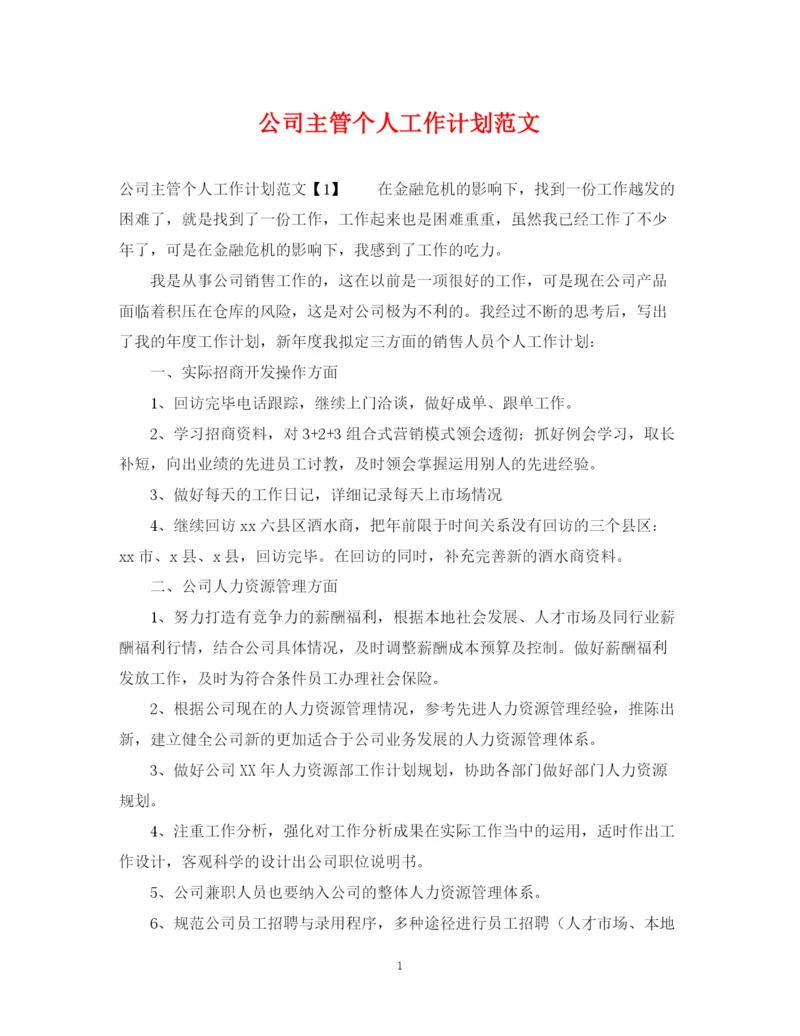 精编之公司主管个人工作计划范文2.docx