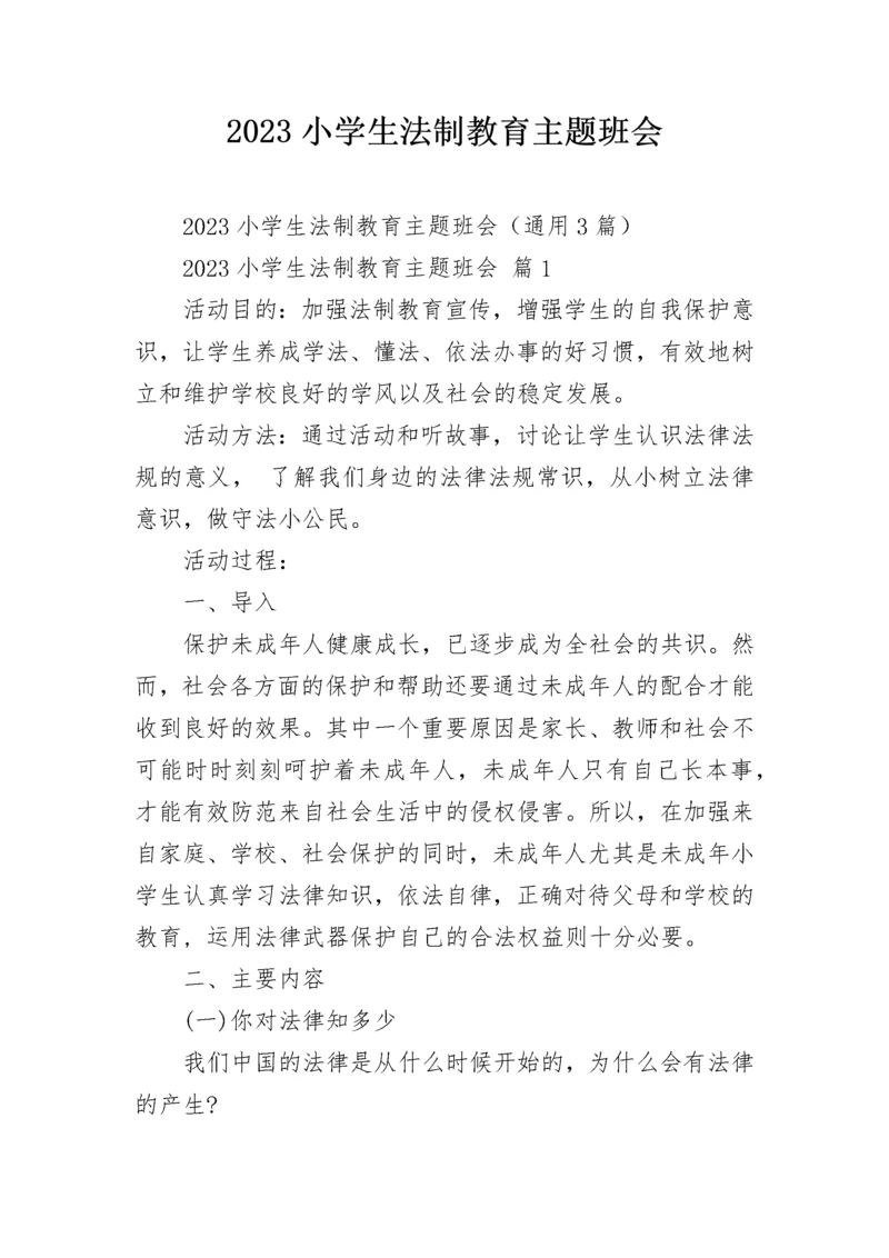 2023小学生法制教育主题班会.docx