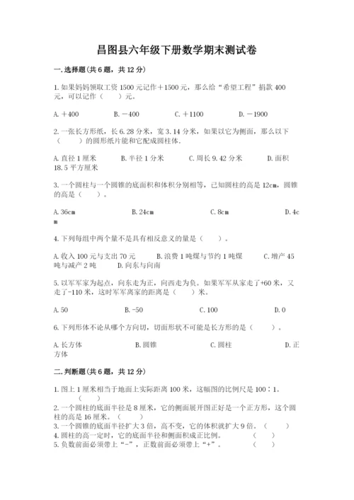 昌图县六年级下册数学期末测试卷（夺冠）.docx