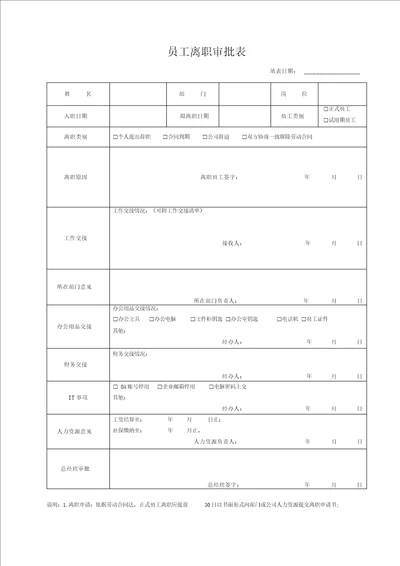 员工离职审批表模版