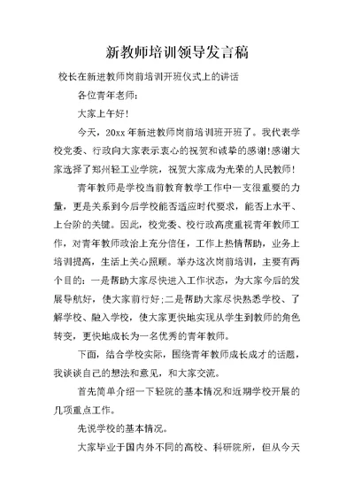 新教师培训领导发言稿