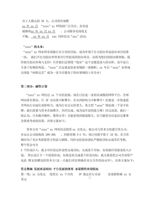 网或互联网项目融资计划书商业计划书