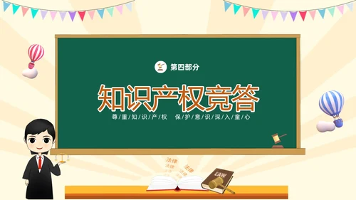 绿色黑板风卡通儿童知识产权进校园小学生知识产权主题班会世界知识产权日