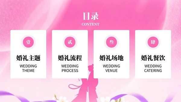 粉色插画风格七夕情缘+浪漫婚典PPT模板