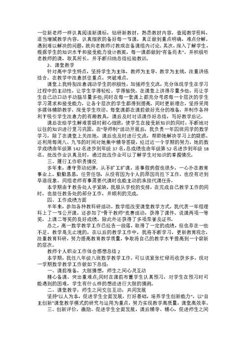 教师个人职业工作体会感想总结模板