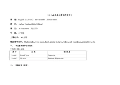 Unit 2 I have a rabbit A Story time 单元整体教学设计