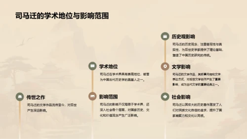 黄色中式国风司马迁人物介绍PPT模板