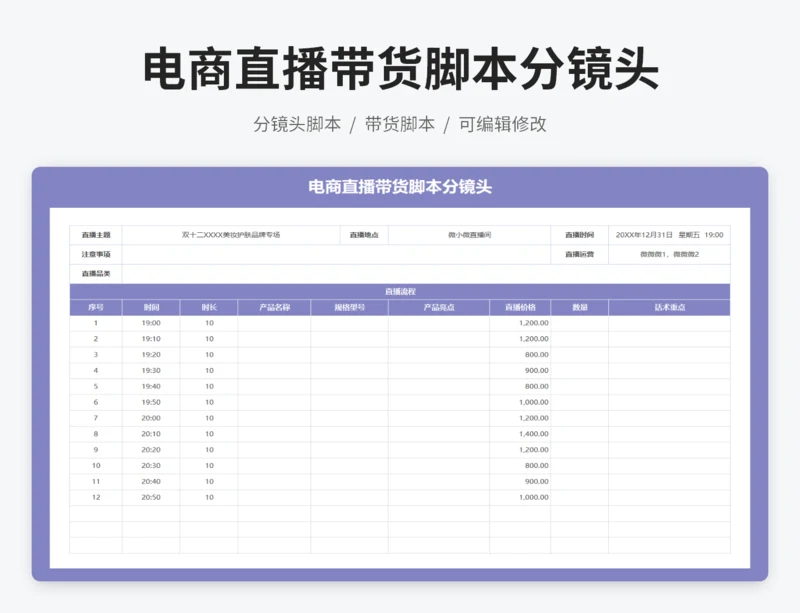 电商直播带货脚本分镜头