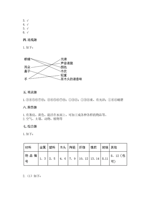 教科版科学二年级上册第二单元《材料》测试卷含答案