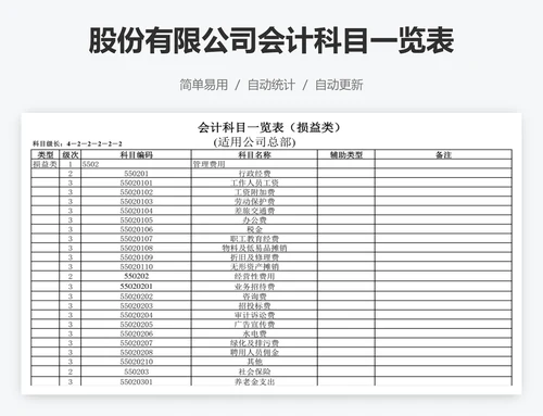 股份有限公司会计科目一览表