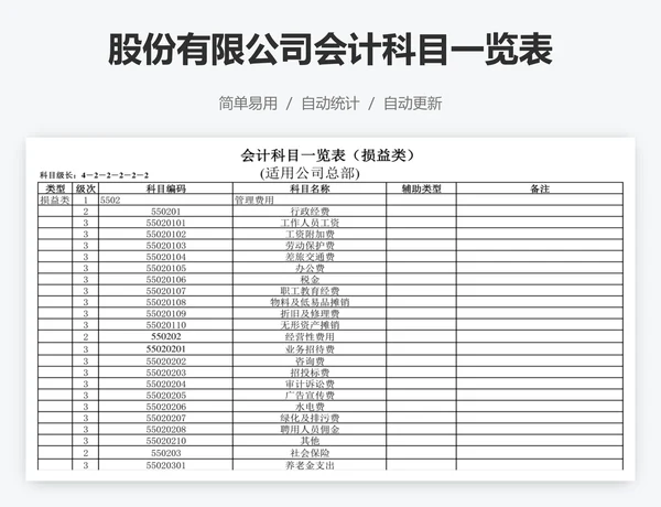 股份有限公司会计科目一览表