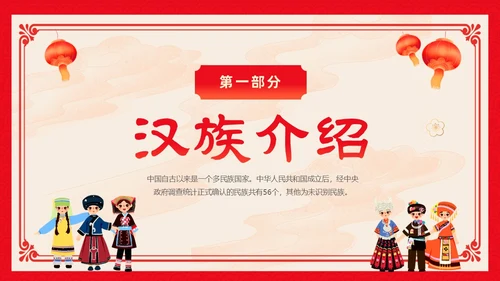 红色卡通中国风中国民族介绍主题班会PPT民族团结